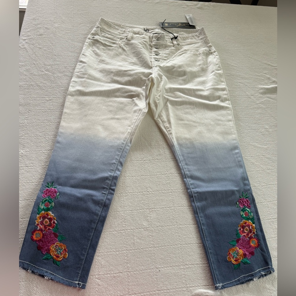 DG2 By Diane Gilman Ladies Embroidered Pull On Button Jeans